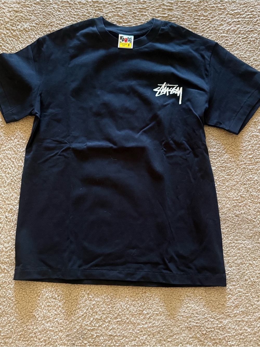 Stussy Black Short Sleeve Tee with White Script Logo M